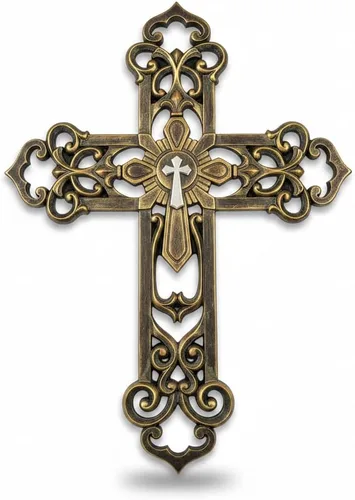 Comfy Hour - Cruces de pared de 13.3 pulgadas para decoración del hogar Placa religiosa de poliresina, estilo bronce antiguo, centro plateado Estilo