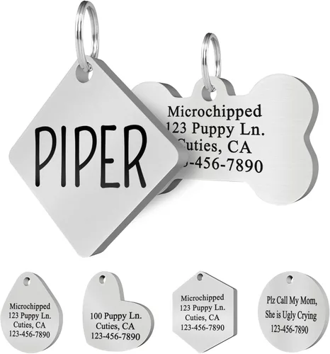 Vista 22 de Ultra Joys Etiquetas de perro personalizadas grabadas para mascotas, etiquetas de perro personalizadas en la parte delantera y trasera