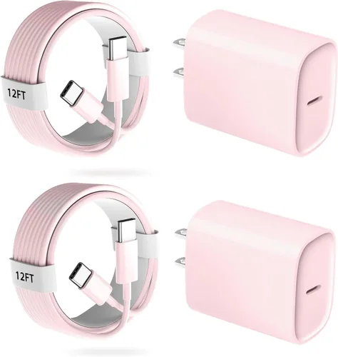 Vista 26 de Cargador para teléfono 17, 16, 15 Pro, carga rápida, 20 W, USB C, bloque de carga rápida con cargadores tipo C de 10 pies de largo, cable de carga