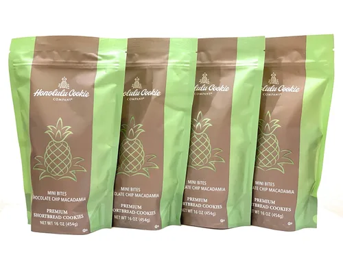 Honolulu Cookie Mini Bites Choc Chip Macadamia Shortbread Galleta, 16 onzas (paquete de 4)