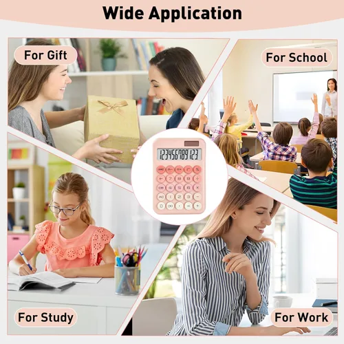 Vista 6 de KANBIT Calculadora de escritorio pequeña con pantalla LCD grande y botón sensible, doble energía solar y batería con sueño automático calculadoras