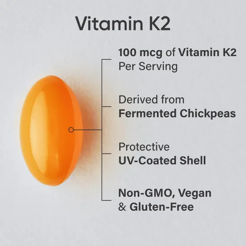 Vista 2 de 100 Microgramos de la vitamina K2 (como MK7) con aceite de coco orgánico para una mejor absorción, con MenaQ7 clínicamente probada y formulado sin