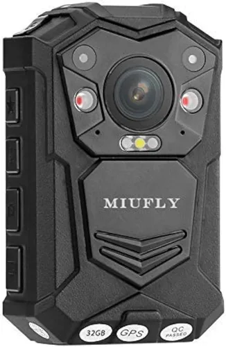 MIUFLY Cámara Corporal de Policía HD 1296P con Pantalla de 2 Pulgadas, Visión Nocturna, Memoria Integrada de 32G y GPS para Seguridad