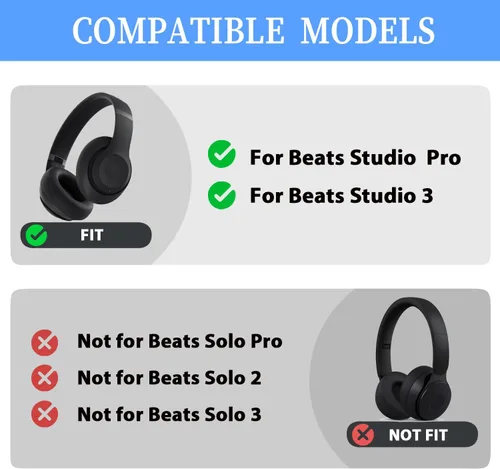 Vista 2 de Studio Pro - Kit de reparación de accesorios de repuesto para diadema Beats Studio 3 modelo A1914/Studio Pro 2023 modelo A2924, color negro