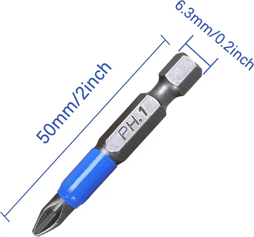 Vista 2 de Piutouyar PH1 Phillips - Juego de 10 brocas magnéticas antideslizantes de 2 pulgadas, vástago hexagonal de 1/4 pulgadas (PH1 x 1.969 in)