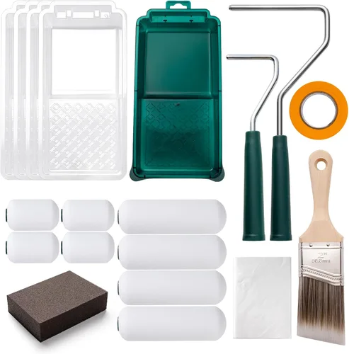 Kit de rodillos de pintura, paquete de 19, rodillo de pintura de espuma pequeño de 4 y 2 pulgadas, mini rodillo de pintura con cubiertas de rodillos