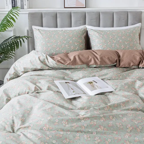 Vista 18 de HoneiLife Juego de funda de edredón floral 100% algodón, 3 piezas, suave, ropa de cama botánica con cierre de cremallera y lazos en las esquinas