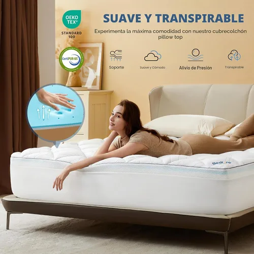 Vista 5 de [Usado] Bedlore - Cubrecolchón de espuma viscoelástica de doble capa de 4 pulgadas Beige