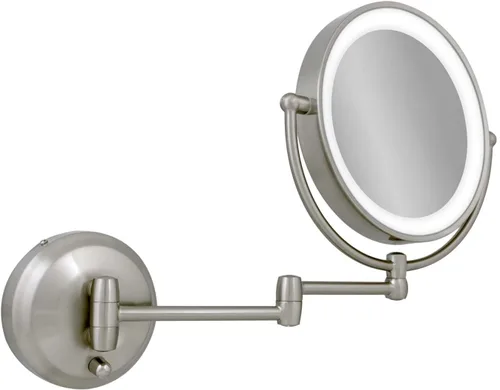 Vista 7 de Espejo LED pivotante de níquel satinado, amplio, con soporte de pared., Contemporáneo, Níquel Satinado