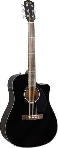 Vista 4 de Fender CD-60SCE - Guitarra electroacústica Dreadnought de tapa sólida - Paquete negro con funda, cable, afinador, correa, cuerdas, púas, DVD