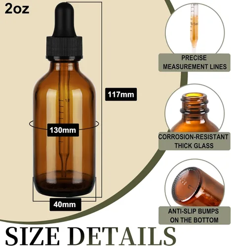 Vista 24 de NOOEEISS 4 piezas, botella con cuentagotas de 1 oz, botella de vidrio ámbar con cuentagotas, botellas de tintura con cuentagotas, acabado elegante