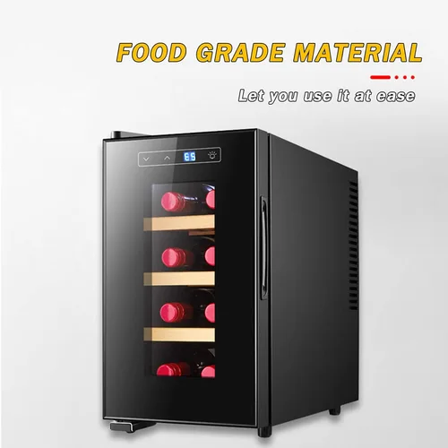 Vista 3 de Refrigerador blanco y rojo enfriador de encimera, mini refrigerador de vino compacto independiente con capacidad de 8 botellas, control digital