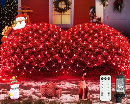 Vista 20 de JMEXSUSS 200 luces LED rojas de red de Navidad, 9.8 pies x 6.6 pies, luces de arbusto de Navidad conectables con control remoto, 8 modos de enchufe