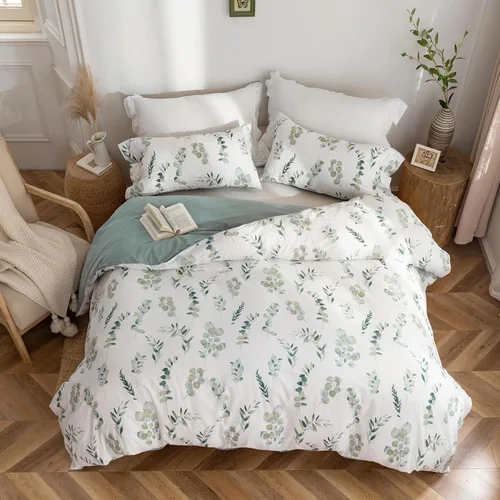 Vista 12 de Mildly - Funda de edredón tamaño individual - Juego de funda de edredón reversible floral de color verde salvia 100% algodón lavado, 2 piezas