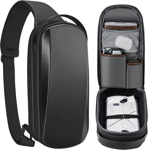 MVRPDXC Funda de transporte para consola Rog Ally y accesorios, a prueba de golpes, carcasa rígida, mochila cruzada en el pecho con bolsillos para