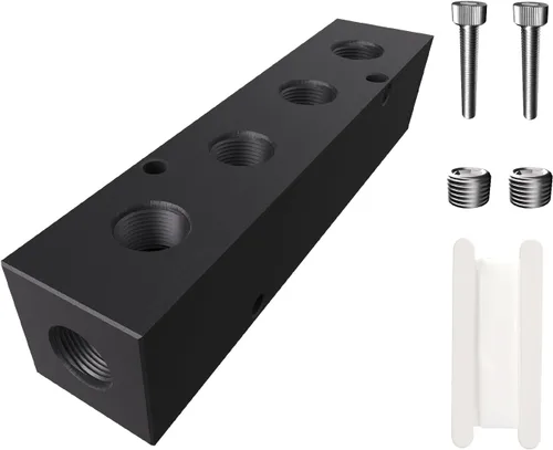 Vista 10 de 1/4" colector de compresor de aire en línea NPT, divisor de manguera de línea 3 vías 5 puertos Colector neumático bloque de distribución de aire