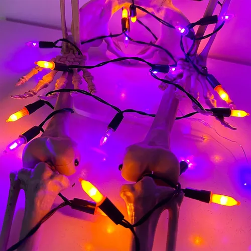 Vista 6 de WATERGLIDE - Paquete de 50 x 2 luces LED de Halloween para uso al aire libre de 16 pies, tira de luces con 8 modos, luces impermeables para árbol