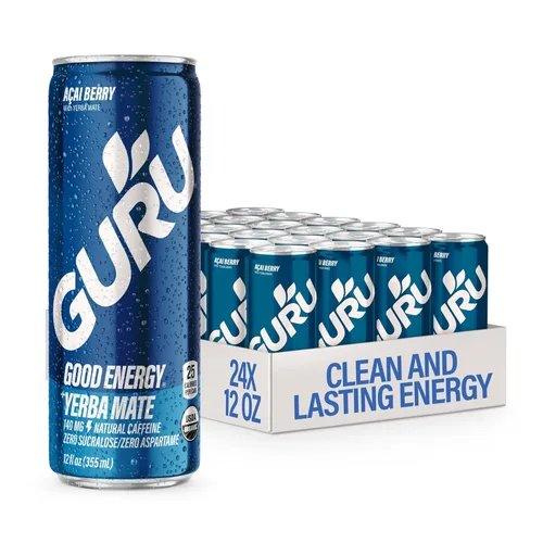 Vista 26 de GURU Fruit Punch - Bebidas energéticas orgánicas, bebida energética limpia con cafeína natural a base de plantas de té verde + enfoque con L