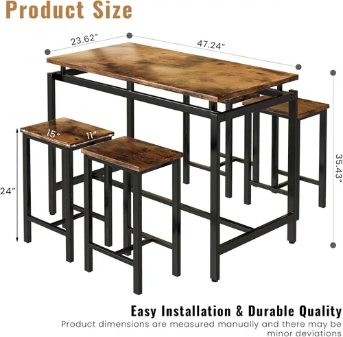 Vista 23 de DKLGG Juego de mesa de comedor para 4, mesa de cocina moderna y sillas para 4 tapas de madera y patas de metal ajustables, juego de mesa de comedor