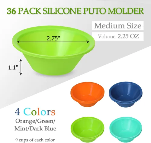 Vista 2 de Webake 36 piezas de silicona Puto Molder filipino de tamaño mediano, 2.75 pulgadas reutilizable Kutsinta para vaporera, taza de repuesto de plástico