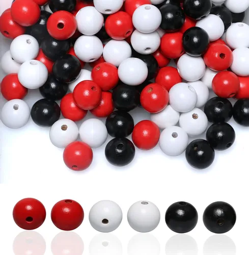 Vista 20 de 100 cuentas de madera para guirnaldas, cuentas sueltas de madera de 0.630 in de colores surtidos para hacer manualidades, cuentas de madera