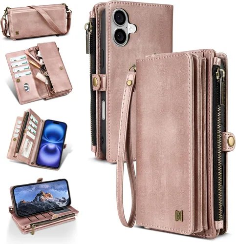 Vista 61 de Funda Cartera para Teléfono iPhone Air con 8 Portarjetas, Bloqueo RFID Cuero PU Soporte Abatible Correa de Muñeca y Correa para el Hombro