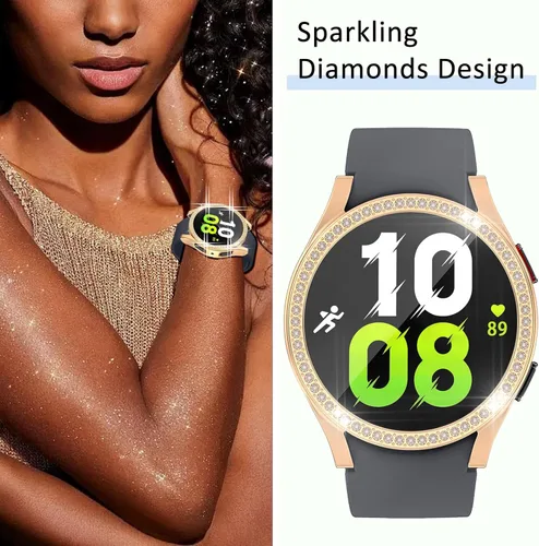 Vista 8 de RICHONE Compatible con Samsung Galaxy Watch 5 y Watch 4 y FE 40 mm Protector de pantalla Estuches de strass, Accesorios de cubiertas protectoras