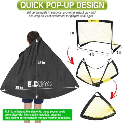 Vista 2 de Kids Soccer Goals Set of 2 (4'x3') - Instant Pop-Up Setup, Ages 4-8 Portable Training Goals for Backyard & Indoor Play, Weather-Resistant with