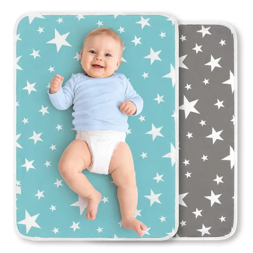 Maveek Baby Changing Pads Waterproof, 2 Pcs Washable Diaper Mat for Newborn Green & Gray (Stars)