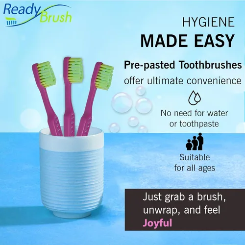 Vista 7 de READYBRUSH JR 30 Cepillos de dientes reutilizables para niños prepegados con pasta de dientes sabor a goma de mascar en las cerdas, cepillos