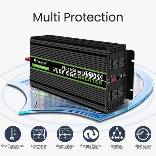 Vista 7 de Novopal Inversor de onda sinusoidal pura de 1500 W, convertidor de potencia de coche de 12 V CC a 110 V/120 V CA, inversor de corriente DC-AC con 4
