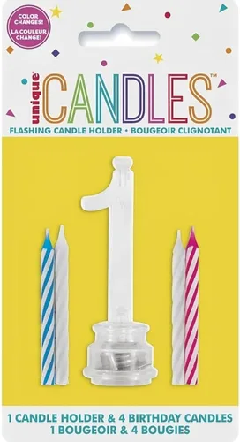 Vista 3 de Juego de velas y número iluminado multicolor para torta de cumpleaños, 5 unidades, 1, Multicolor