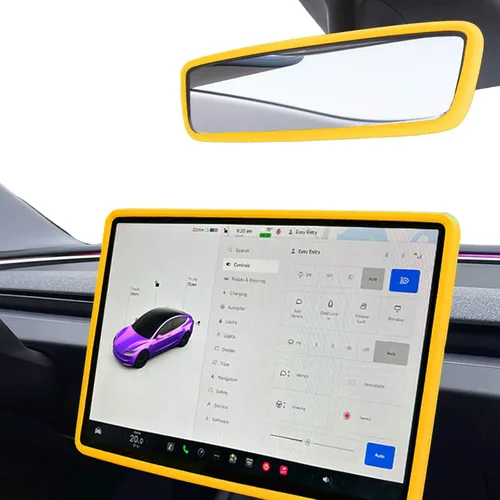 Vista 23 de 2 piezas marcos protectores de silicona para pantalla y espejo retrovisor para Tesla Model 3 2017-2023 y Model Y 2019-Feb.2025. (Negro)