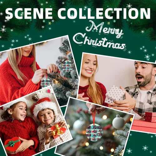 Vista 6 de Retro Cool Camera Collection Print Traditional Check Holiday Ornaments,Round Festive Decor,Hanging Pendant for Christmas Tree