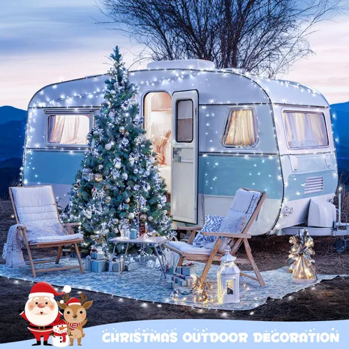 Vista 7 de JMEXSUSS Paquete de 2 tiras de luces solares para exteriores, 100 LED de 42.7 pies de luces solares blancas para exteriores, impermeables, 8 modos