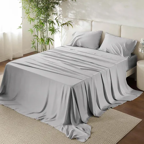 Vista 185 de URBANHUT Juego de sábanas de algodón egipcio de 1000 hilos tamaño completo, 4 piezas, suaves y transpirables, sábanas de hotel de lujo que se