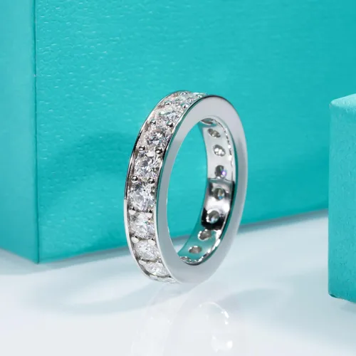 Vista 4 de AnuClub Anillo de boda de eternidad de moissanita, anillos de plata de ley 925 de color D para mujer con certificado