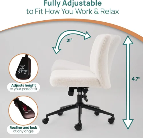 Vista 9 de Silla de escritorio sin brazos con ruedas para sentarse entrecruzada, silla sin brazos anchos con patas cruzadas, taburete giratorio ajustable