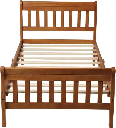 Vista 6 de Merax Base de cama de plataforma de madera con cabecero y estribo, marco de cama de tamaño individual con soporte de listones, cama