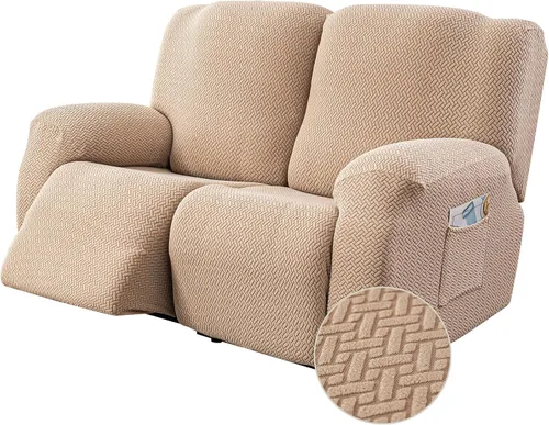 Vista 22 de Genina Funda para Silla Reclinable, Fundas Elásticas para Sillas Reclinables, Fundas para Sofá Reclinable con Rayas de Jacquard, Fundas Protectoras