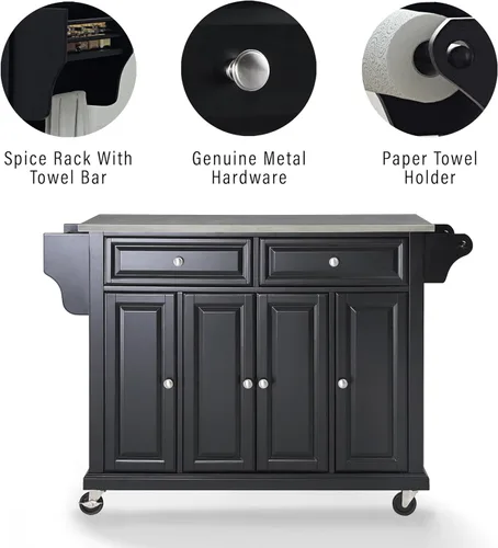 Vista 123 de Crosley Furniture isla de cocina con ruedas, Madera, Blanco