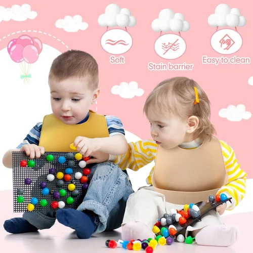 Vista 5 de Mepase Baberos de silicona impermeables Baberos de silicona suaves ajustables para alimentación de bebés unisex suministros de alimentación
