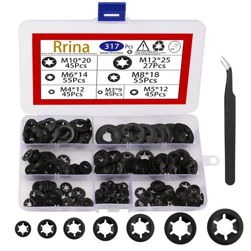 Juego surtido de arandelas Starlock de dientes internos, 317 piezas, 7 tamaños, clips de velocidad, arandelas de bloqueo