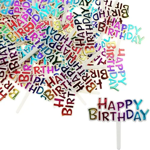 SaktopDeco 50 piezas coloridas de plástico para cupcakes de cumpleaños, decoración de tartas de cumpleaños, para fiestas, postres, suministros de