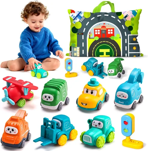 ALASOU 8 unidades de grúas de bebé para niños de 1 año con tapete de juego/bolsa de almacenamiento, regalo de primer cumpleaños para niños pequeños