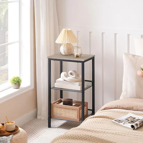 Vista 5 de HOOBRO Mesa auxiliar alta, mesa auxiliar de teléfono de 3 niveles con estantes de malla ajustables, mesa de entrada pequeña con almacenamiento