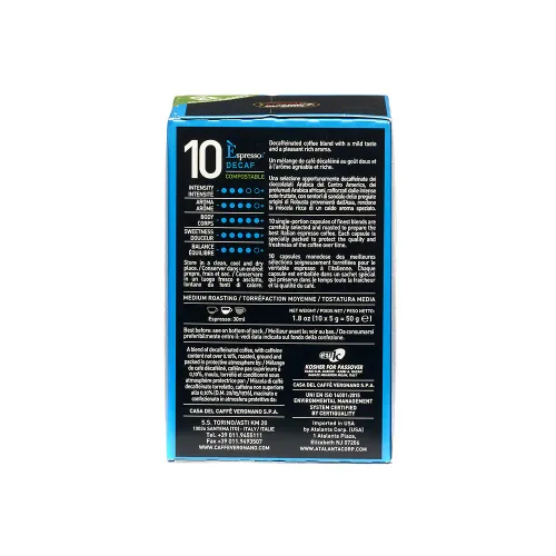 Vista 4 de Caffe Vergnano Cápsulas descafeinadas compatibles con máquinas de línea originales de Nespresso, 10 unidades (paquete de 6)