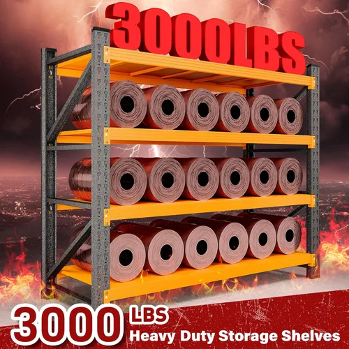 Vista 3 de 48" Wide Heavy Duty Garage Shelving Units,3000LBS Deep Storage Shelves,Orange Metal Garage Shelves,Large Storage Rack,Steel Shelf,Industrial