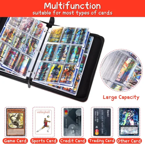 Vista 5 de Carpeta de tarjetas coleccionables de 9 bolsillos para TCG, 900 bolsillos con 50 fundas extraíbles, carpetas de juegos de cartas intercambiables