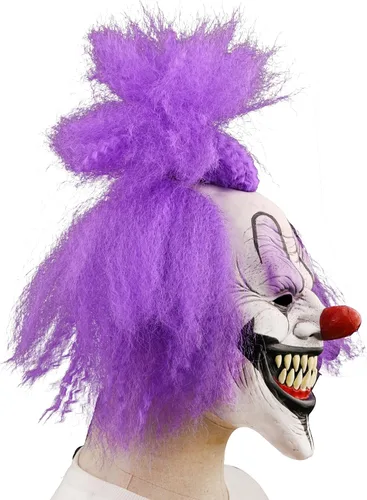 Vista 2 de Máscara de payaso de Halloween aterradora para adultos con pelo, máscara de disfraz de asesino malvado de terror